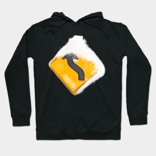 Curvy road ahead snow covered Road sign Hoodie